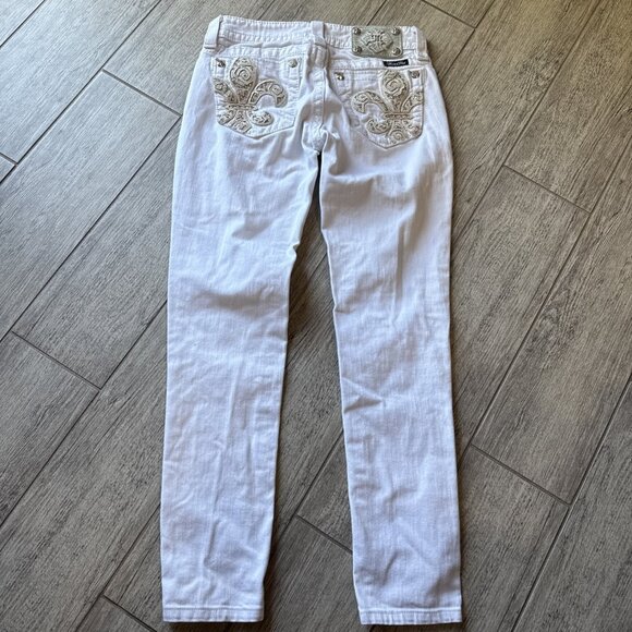 Miss Me Jeans Womens 25 White Signature Skinny Low Rise Metallic Western - Picture 3 of 9